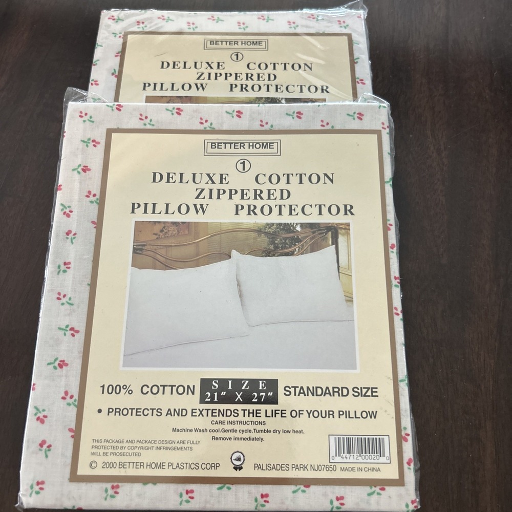 2 Vintage Red Floral Pillow Protector Zippered  Standard Size  100% Cotton